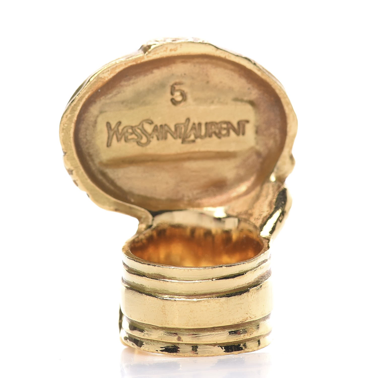 Saint Laurent Glass Cabochon Arty Ovale Ring 5 Gold Turquoise 4 of 5