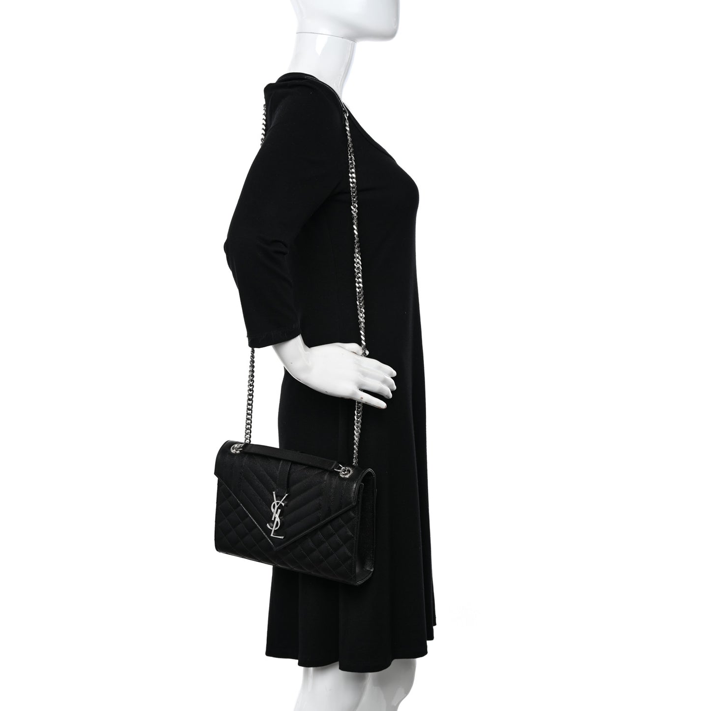 Grain De Poudre Textured Mixed Matelasse Triquilt Medium Monogram Satchel Black