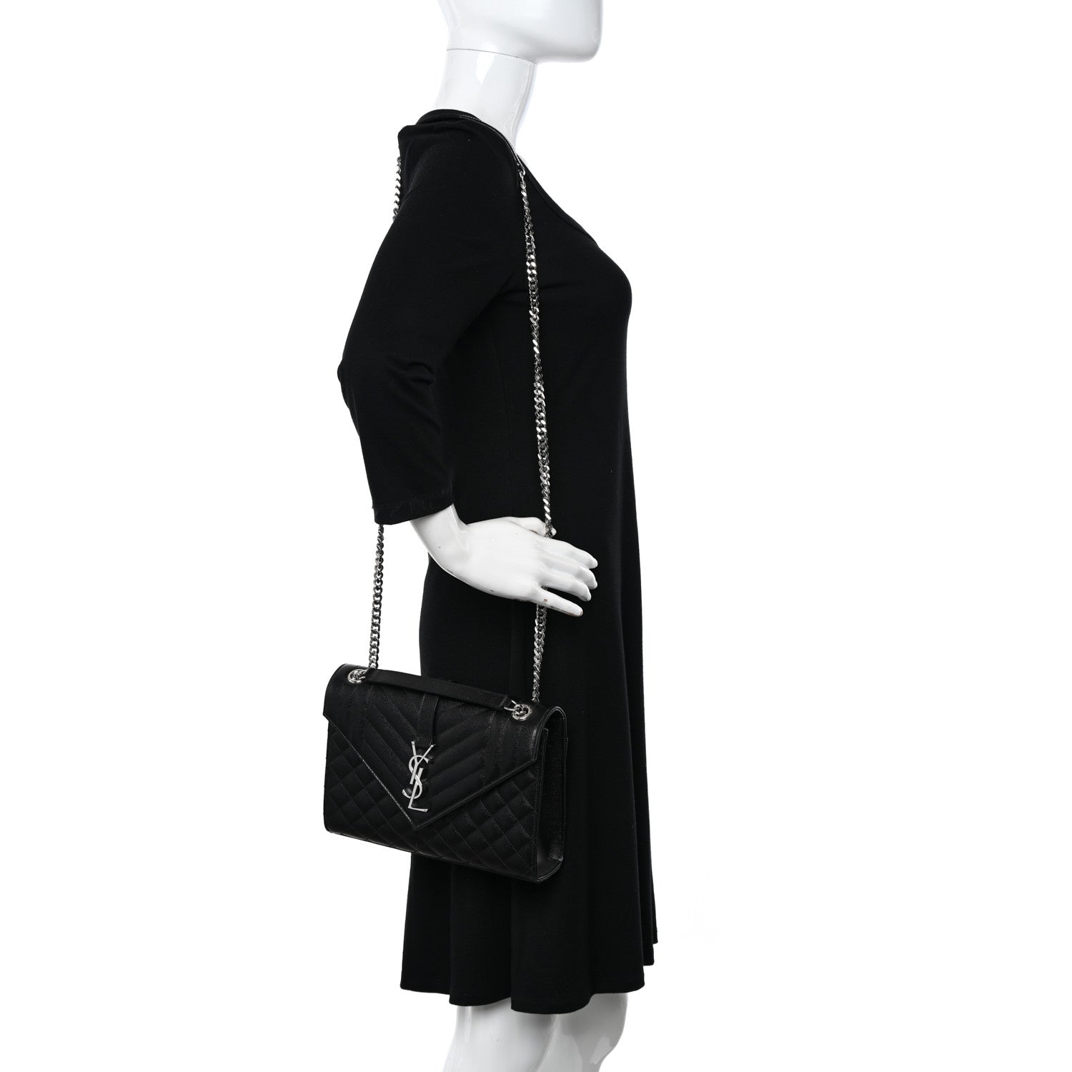 Saint Laurent Grain De Poudre Textured Mixed Matelasse Triquilt Medium Monogram Satchel Black 2 of 13