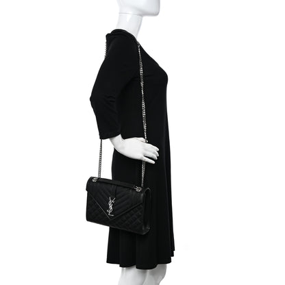 Saint Laurent Grain De Poudre Textured Mixed Matelasse Triquilt Medium Monogram Satchel Black 2 of 13