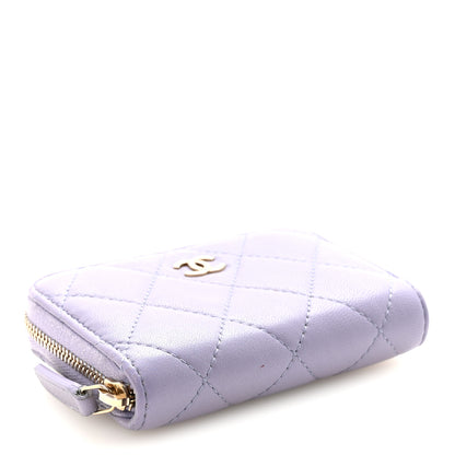 Chanel Lambskin Quilted Zip Around Coin Purse Wallet Purple 4 of 7