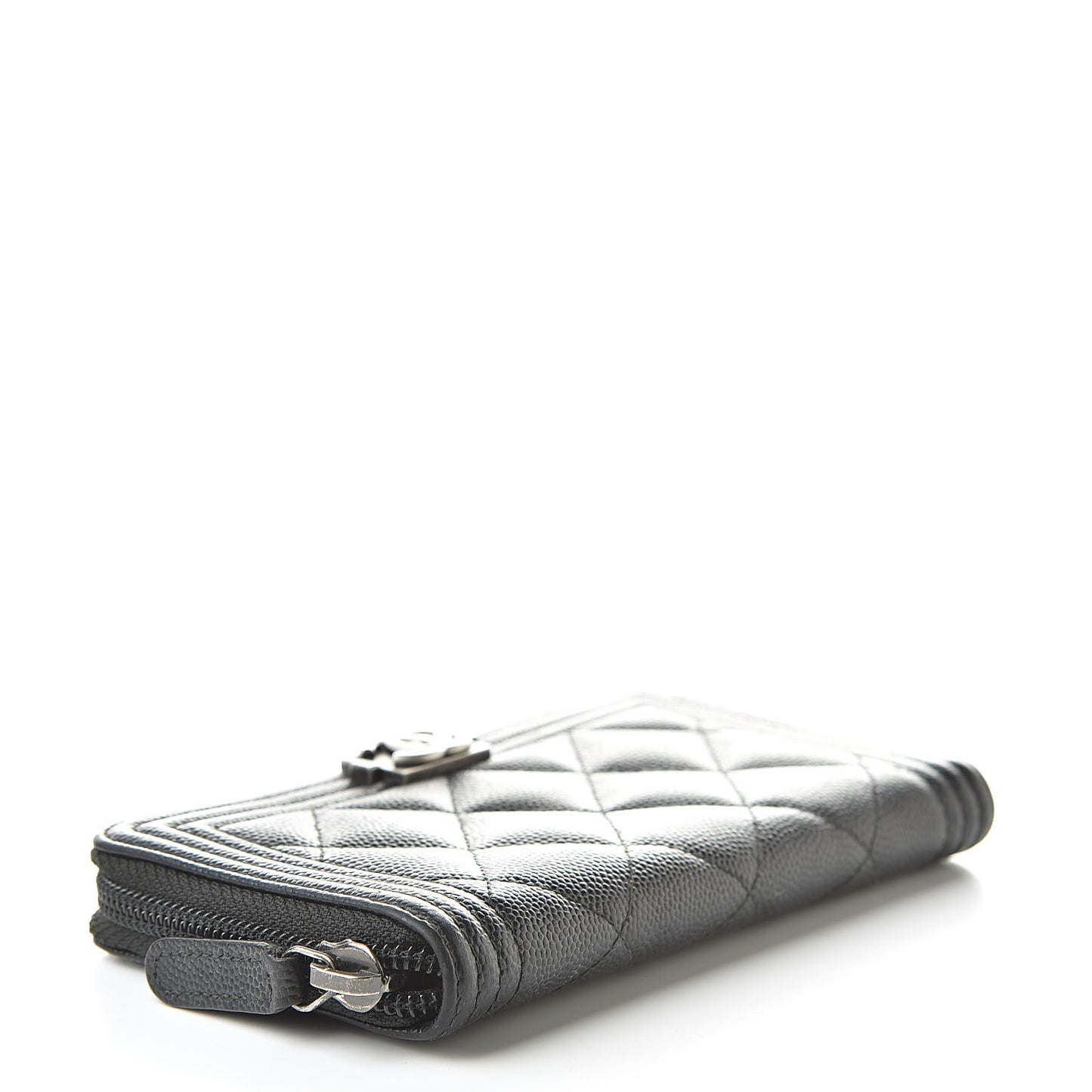 Caviar Quilted Small Boy Zip Around Wallet Black