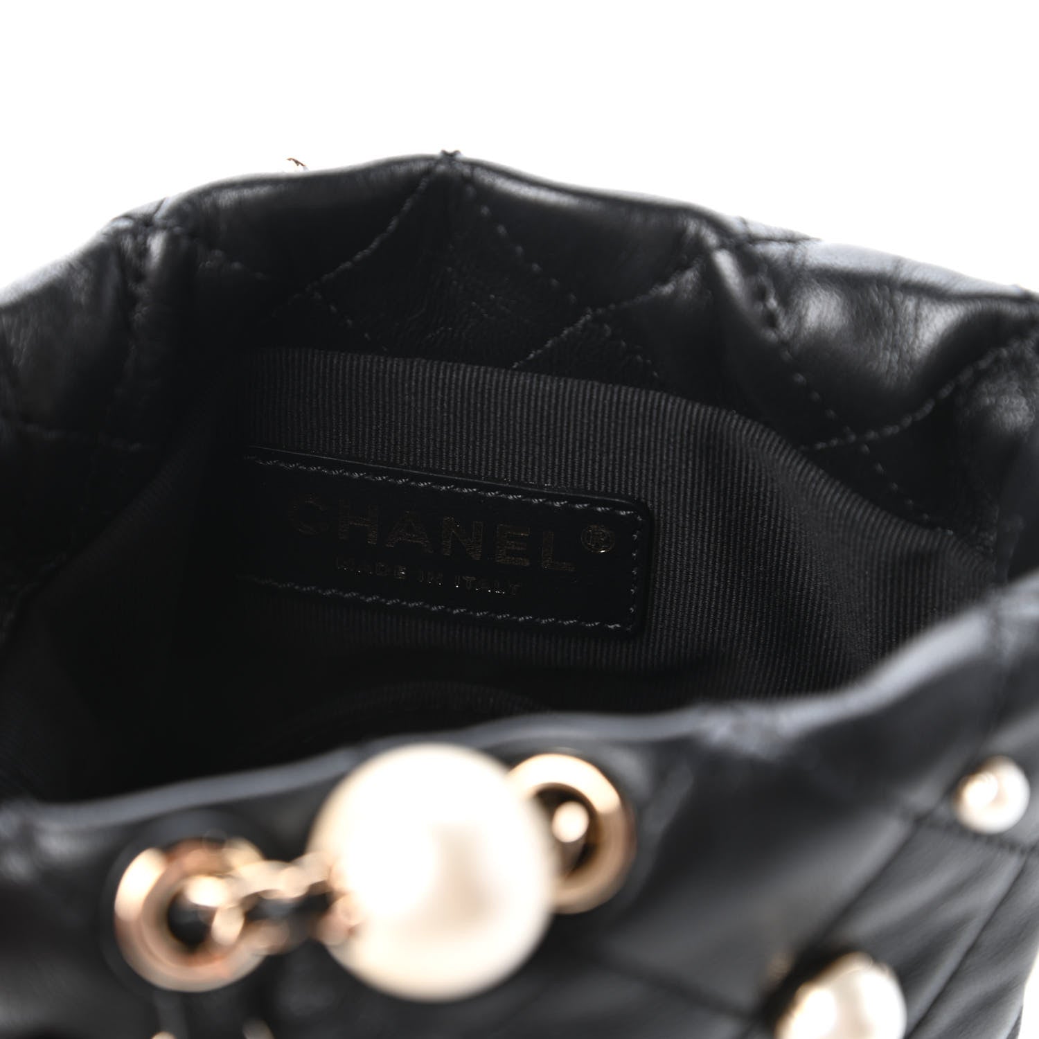 Chanel Lambskin Quilted Pearl Mini About Pearls Drawstring Bag Black 8 of 11