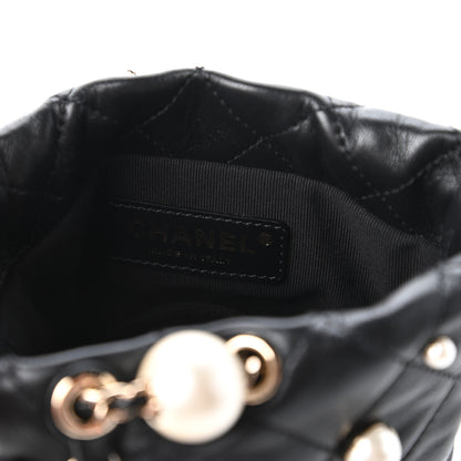 Chanel Lambskin Quilted Pearl Mini About Pearls Drawstring Bag Black 8 of 11