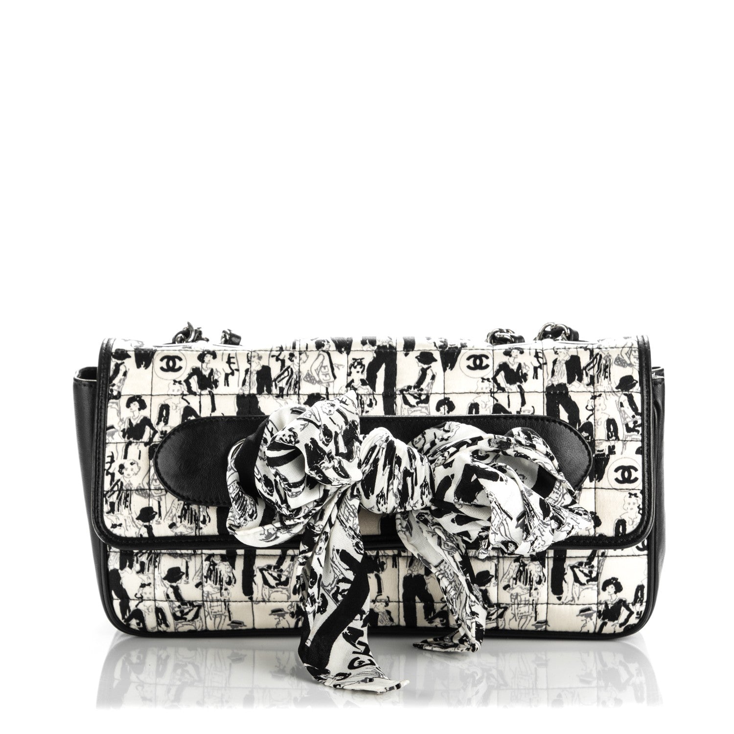 Chanel Silk Lambskin Coco Mademoiselle Scarf Flap Bag White Black 1 of 7