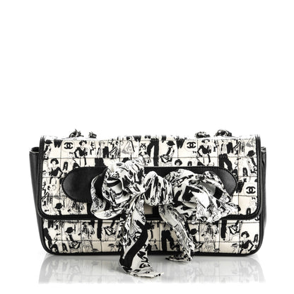 Chanel Silk Lambskin Coco Mademoiselle Scarf Flap Bag White Black 1 of 7