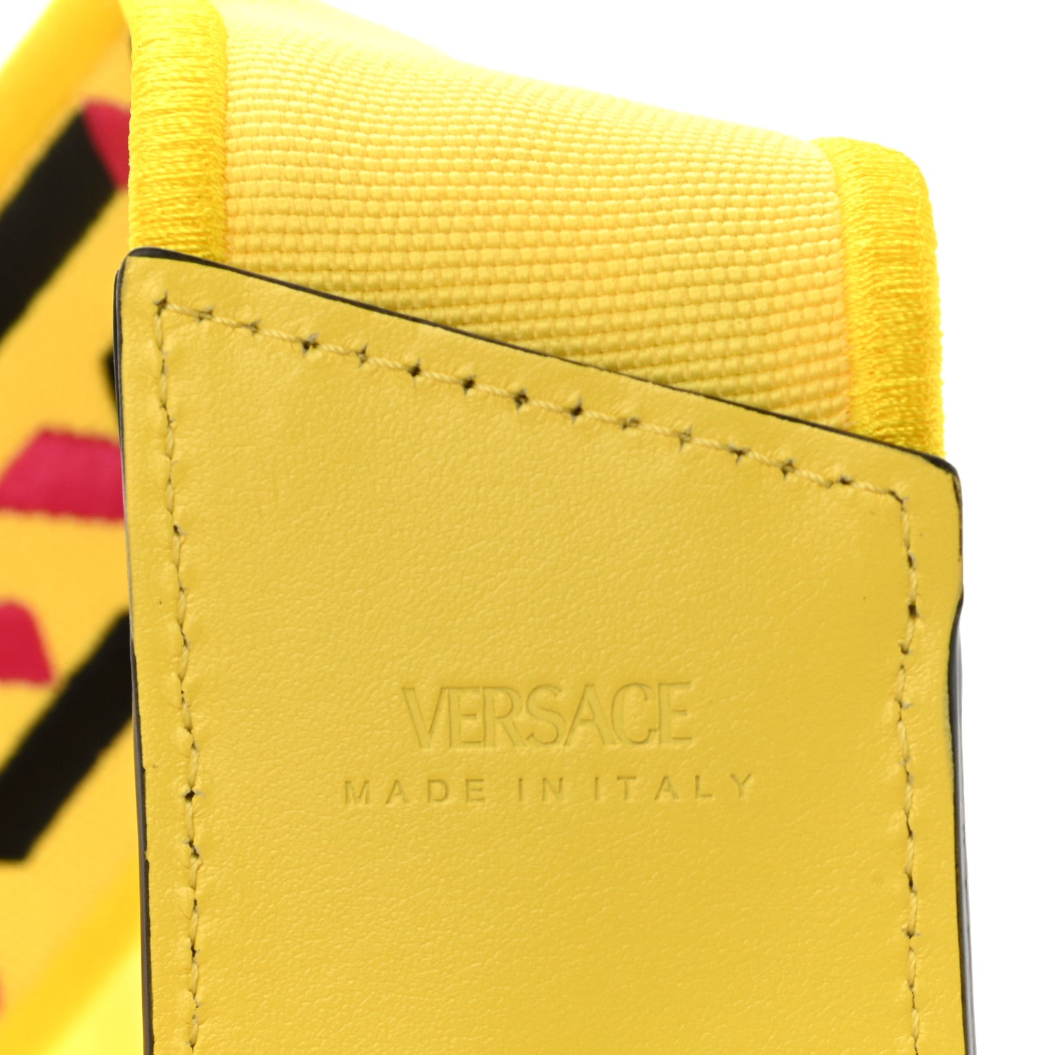 Versace Coated Canvas Calfskin La Greca Strap Yellow Pink Black 3 of 5