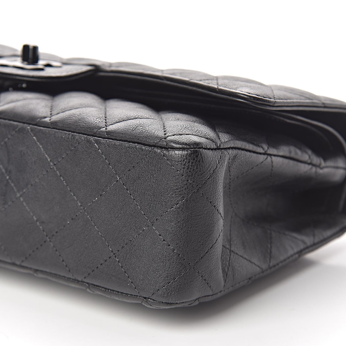 Crumpled Calfskin Quilted Medium Double Flap So Black