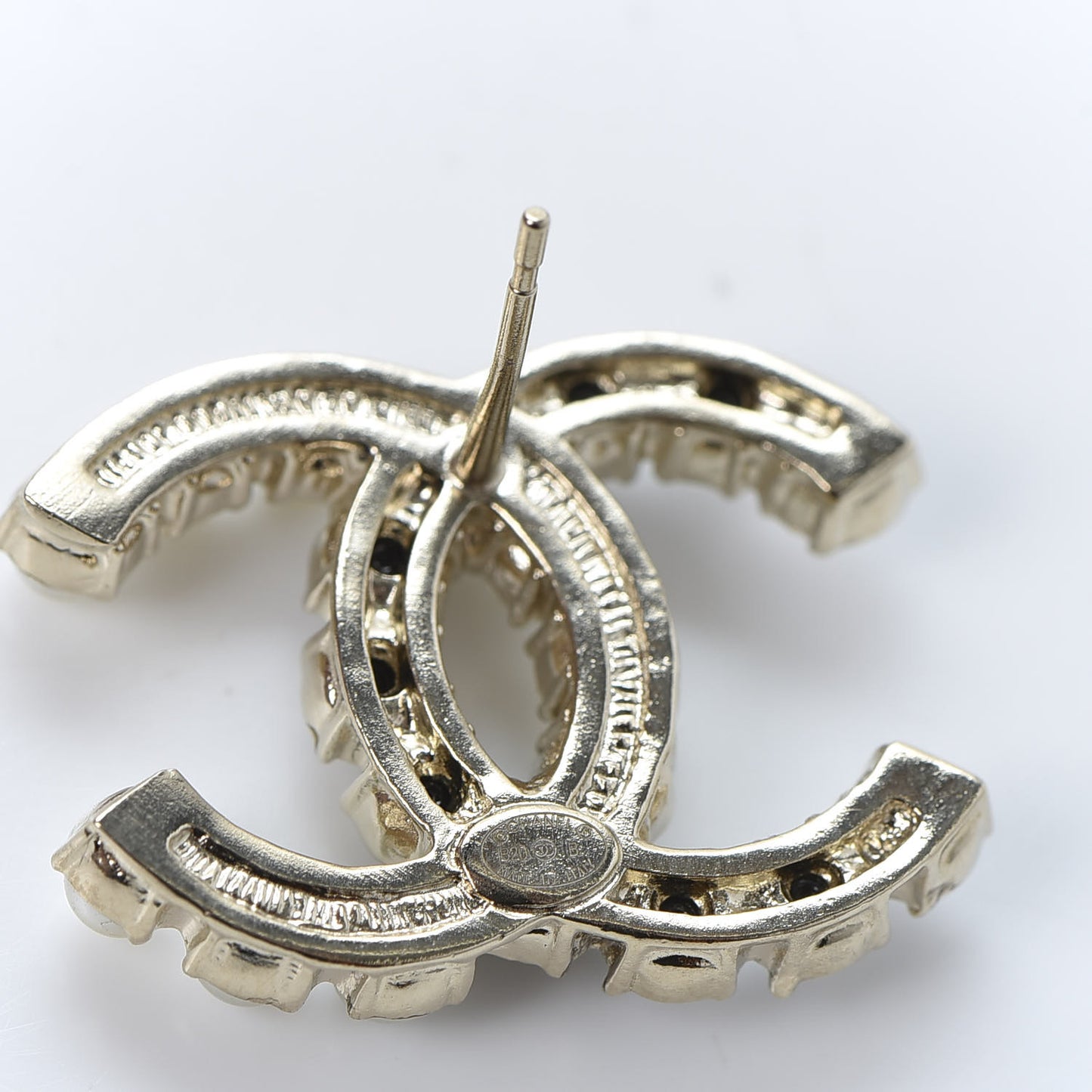 Resin Pearl CC Dazzling Domino Earrings Gold Black