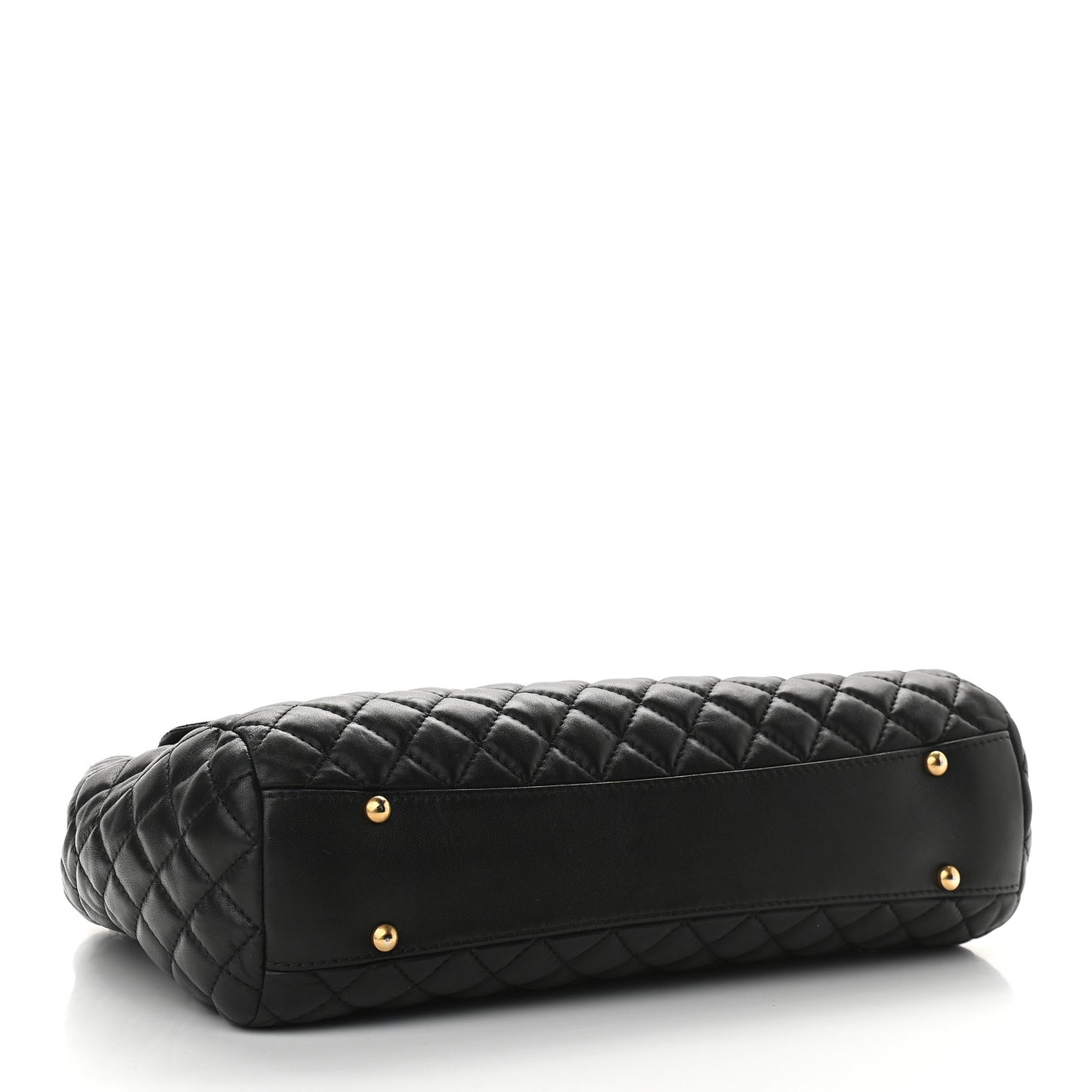 Lambskin Quilted Large Fluffy CC Shopping Tote Black