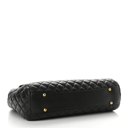 Chanel Lambskin Quilted Large Fluffy CC Shopping Tote Black 3 of 8
