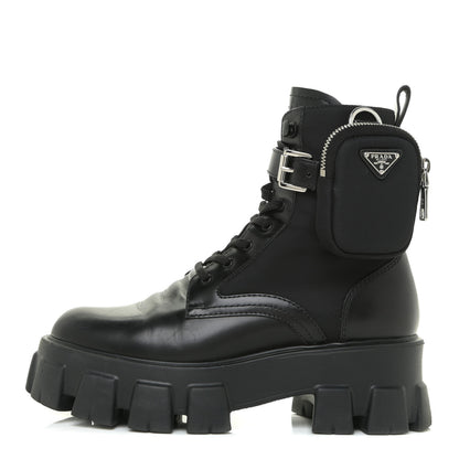 Prada Spazzolato Rois Nylon Metal Triangle Logo Monolith Pouch Pocket 55mm Boots 38 Black 1 of 19