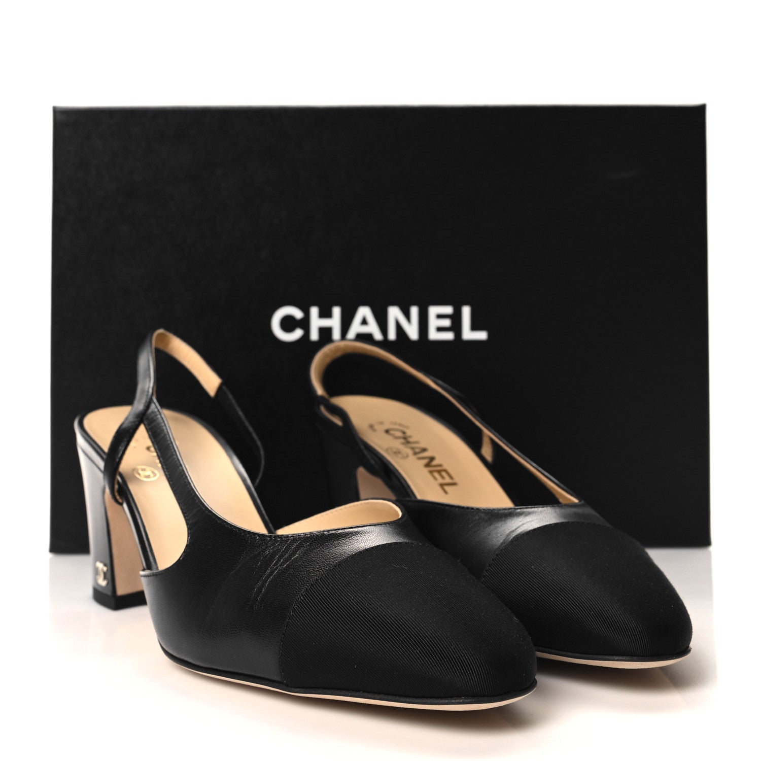 Chanel Goatskin Grosgrain Cap Toe CC Slingback Sandals 39 Black 9 of 9