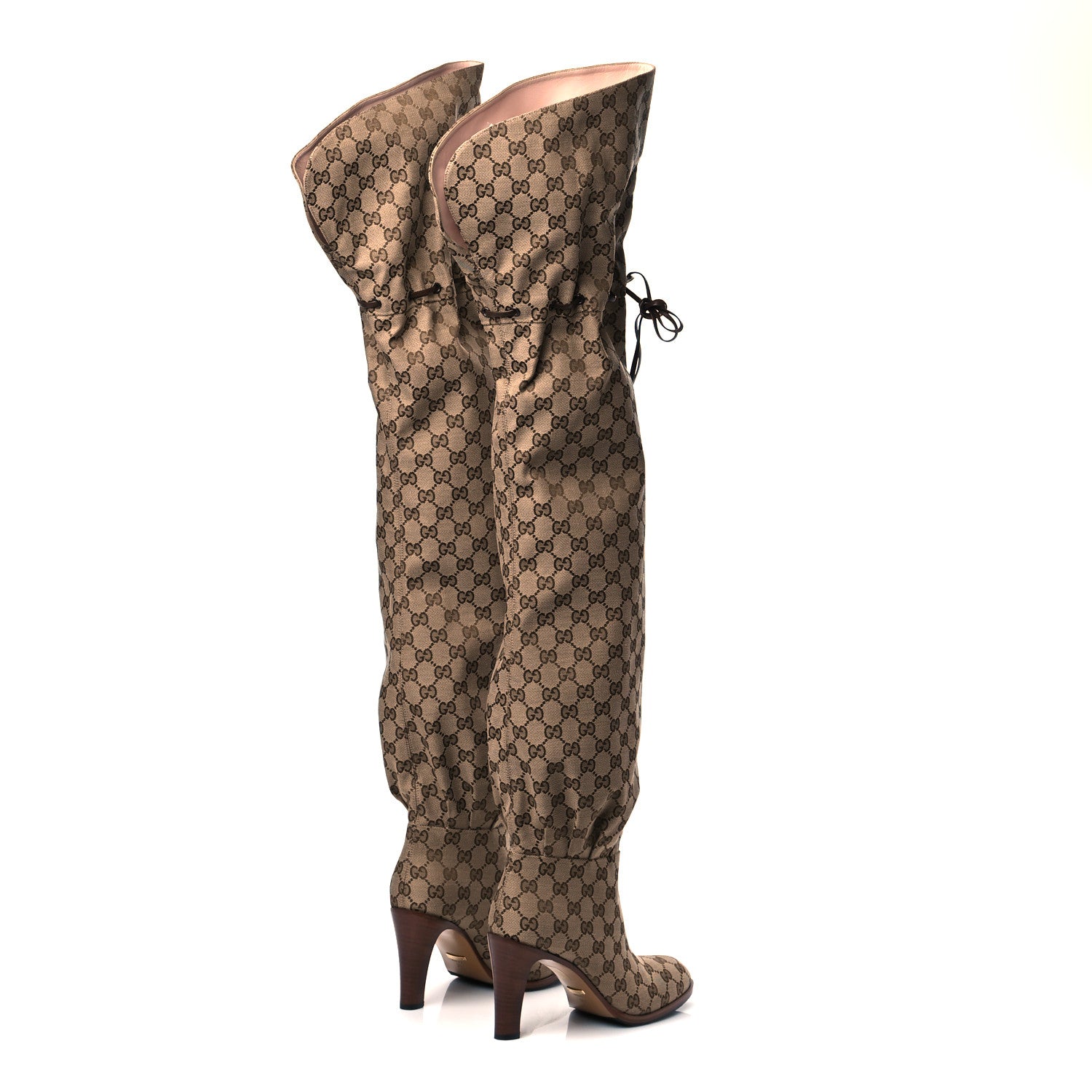 Gucci Monogram Over the Knee Boots 39.5 Beige Ebony 4 of 7