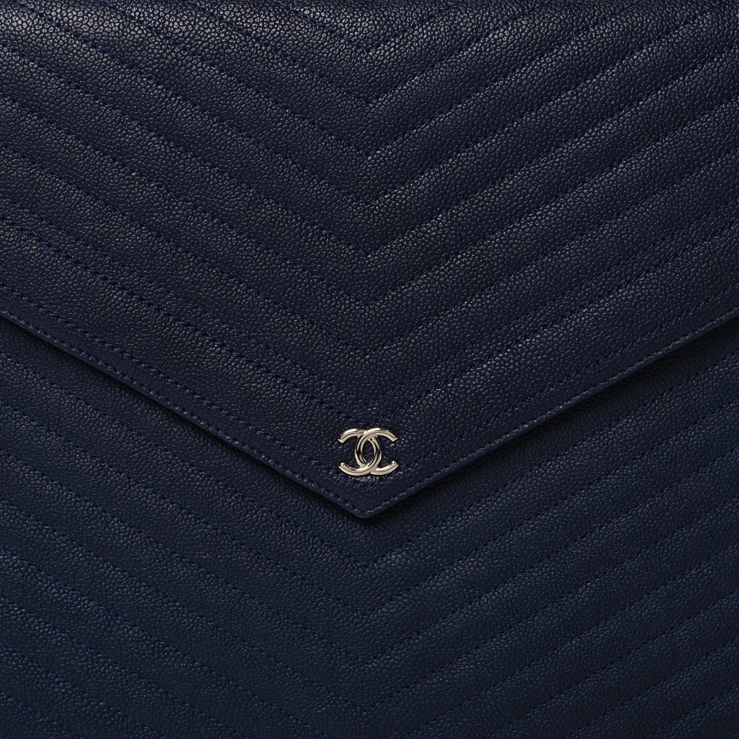 Caviar Chevron Quilted Large Statement Pouch Navy