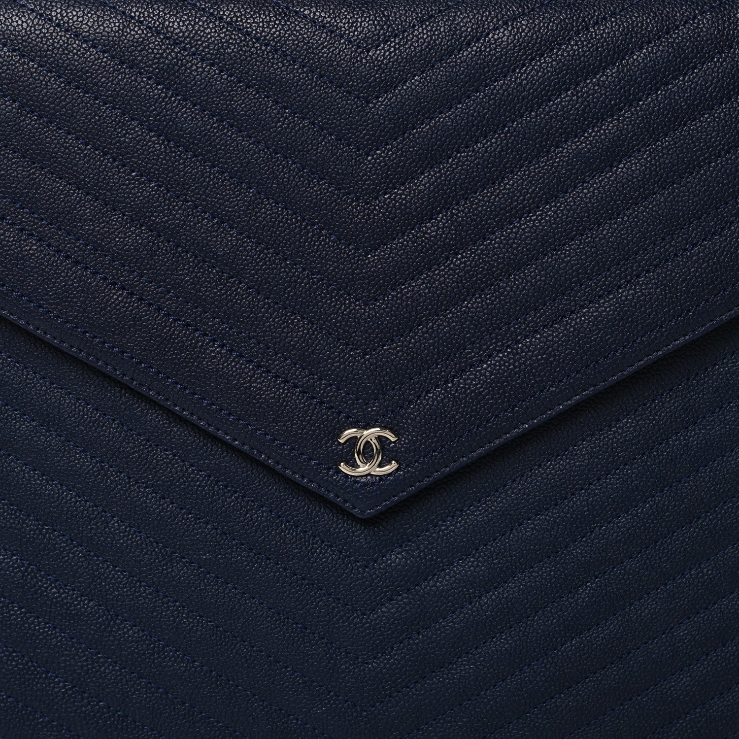 Chanel Caviar Chevron Quilted Large Statement Pouch Navy 8 of 10