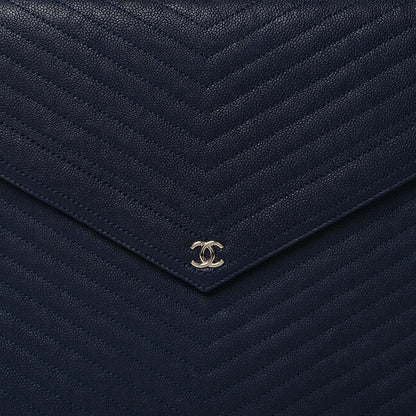 Chanel Caviar Chevron Quilted Large Statement Pouch Navy 8 of 10