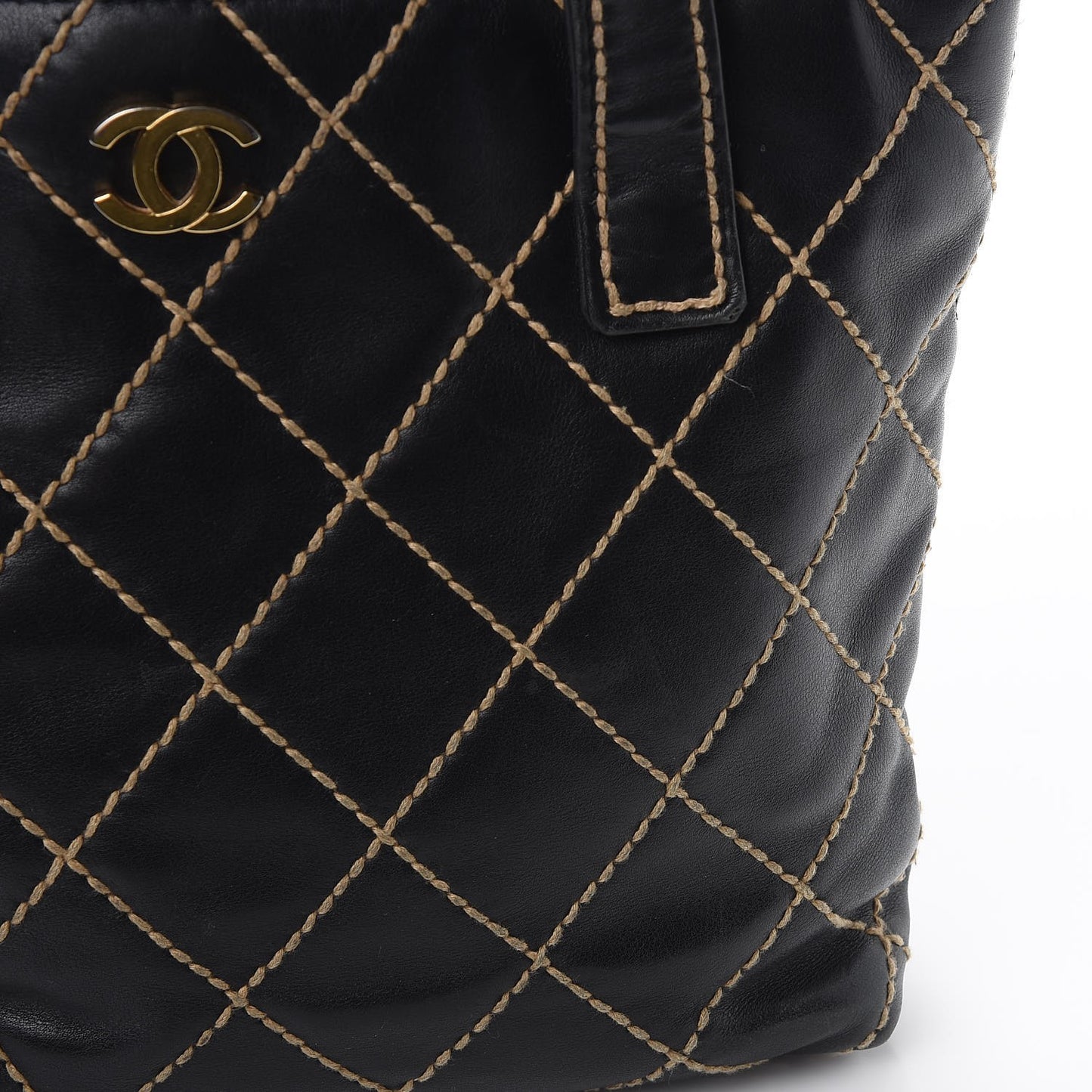 Calfskin Contrast Stitch Surpique Tote Black