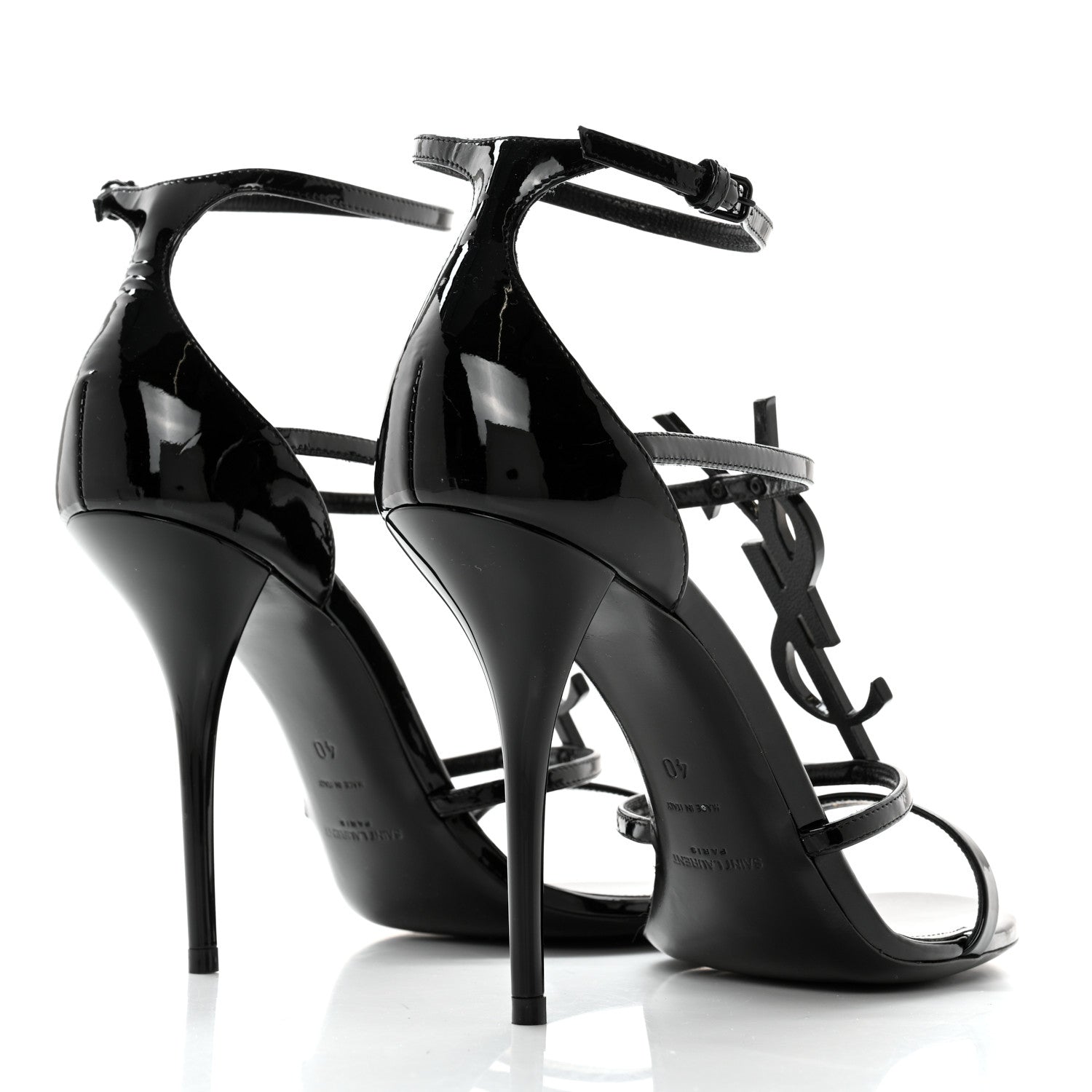 Saint Laurent Patent Cassandra 100 Ankle Strap Sandals 40 Black 4 of 11
