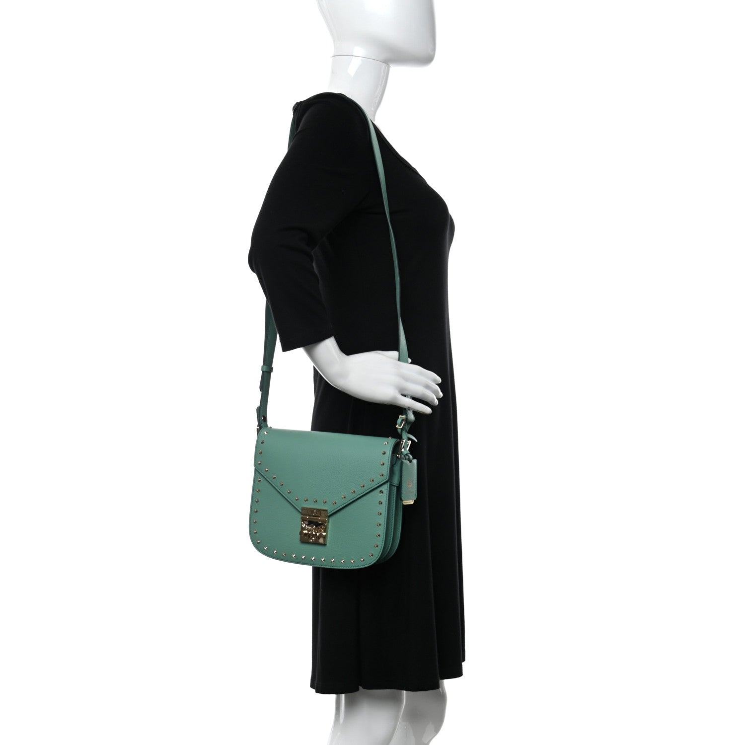 MCM Calfskin Studded Patricia Crossbody Bag Mint 2 of 11
