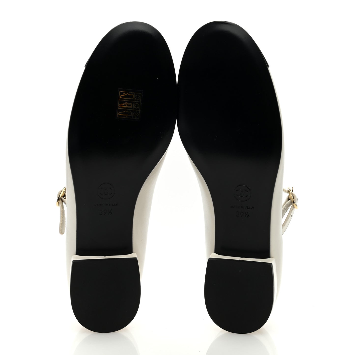 Calfskin Cap Toe T Strap CC Flats 39.5 Ivory Black