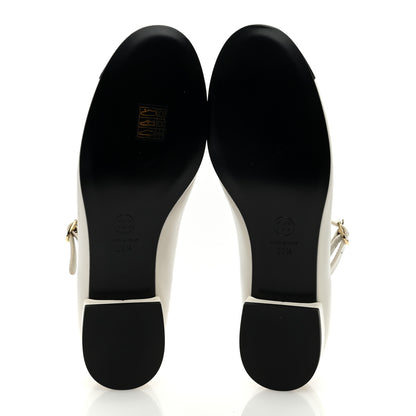 Chanel Calfskin Cap Toe T Strap CC Flats 39.5 Ivory Black 5 of 8