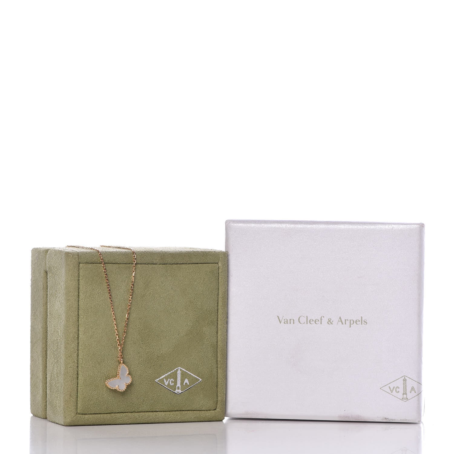 Van Cleef & Arpels 18K Yellow Gold Mother of Pearl Sweet Alhambra Butterfly Pendant Necklace 7 of 7