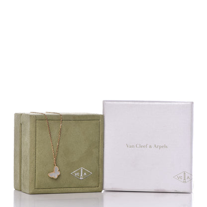 Van Cleef & Arpels 18K Yellow Gold Mother of Pearl Sweet Alhambra Butterfly Pendant Necklace 7 of 7