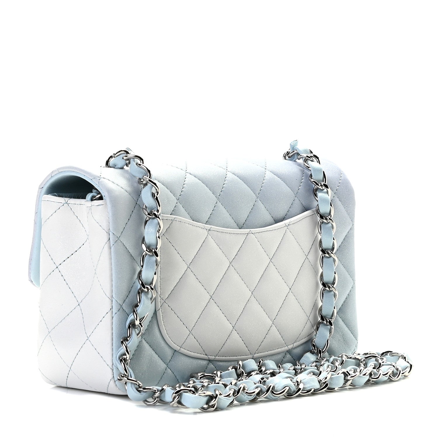Chanel Perforated Lambskin Quilted Mini Rectangular Flap Light Blue Light Purple White 4 of 8