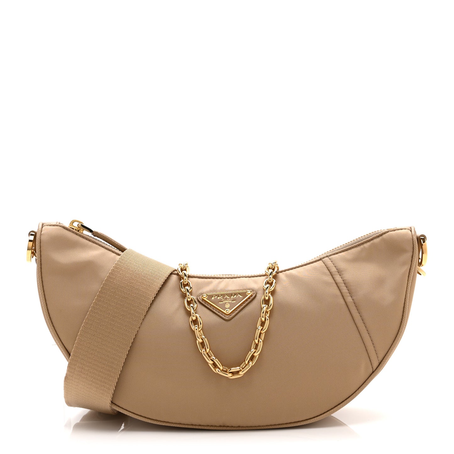 Re-Nylon Saffiano Demi-lune Shoulder Bag Beige