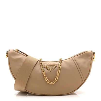 Prada Re-Nylon Saffiano Demi-lune Shoulder Bag Beige 1 of 10