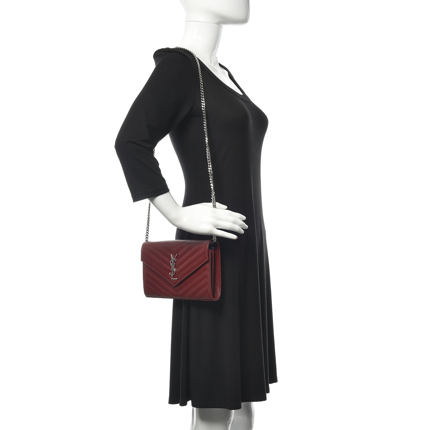 Saint Laurent Grain De Poudre Matelasse Chevron Monogram Chain Wallet Palissandre 2 of 8