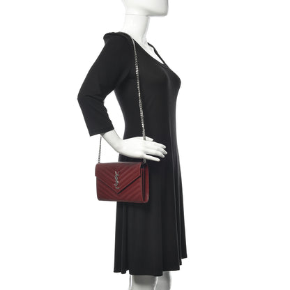 Saint Laurent Grain De Poudre Matelasse Chevron Monogram Chain Wallet Palissandre 2 of 8