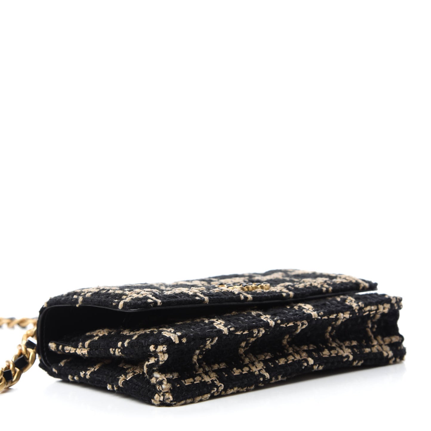 Tweed Quilted Chanel 19 Wallet On Chain WOC Black Beige