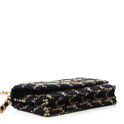 Chanel Tweed Quilted Chanel 19 Wallet On Chain WOC Black Beige 4 of 12