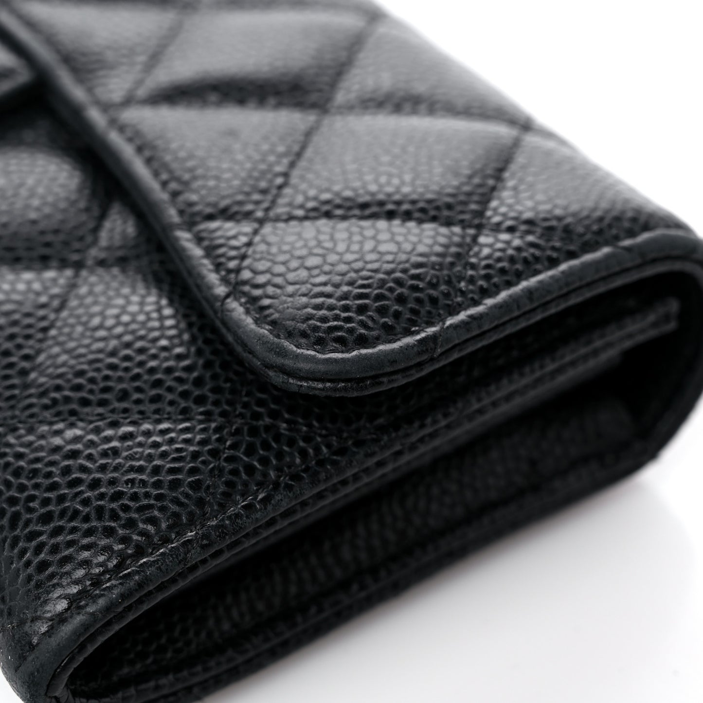 Caviar Quilted Large Gusset Flap Wallet Black