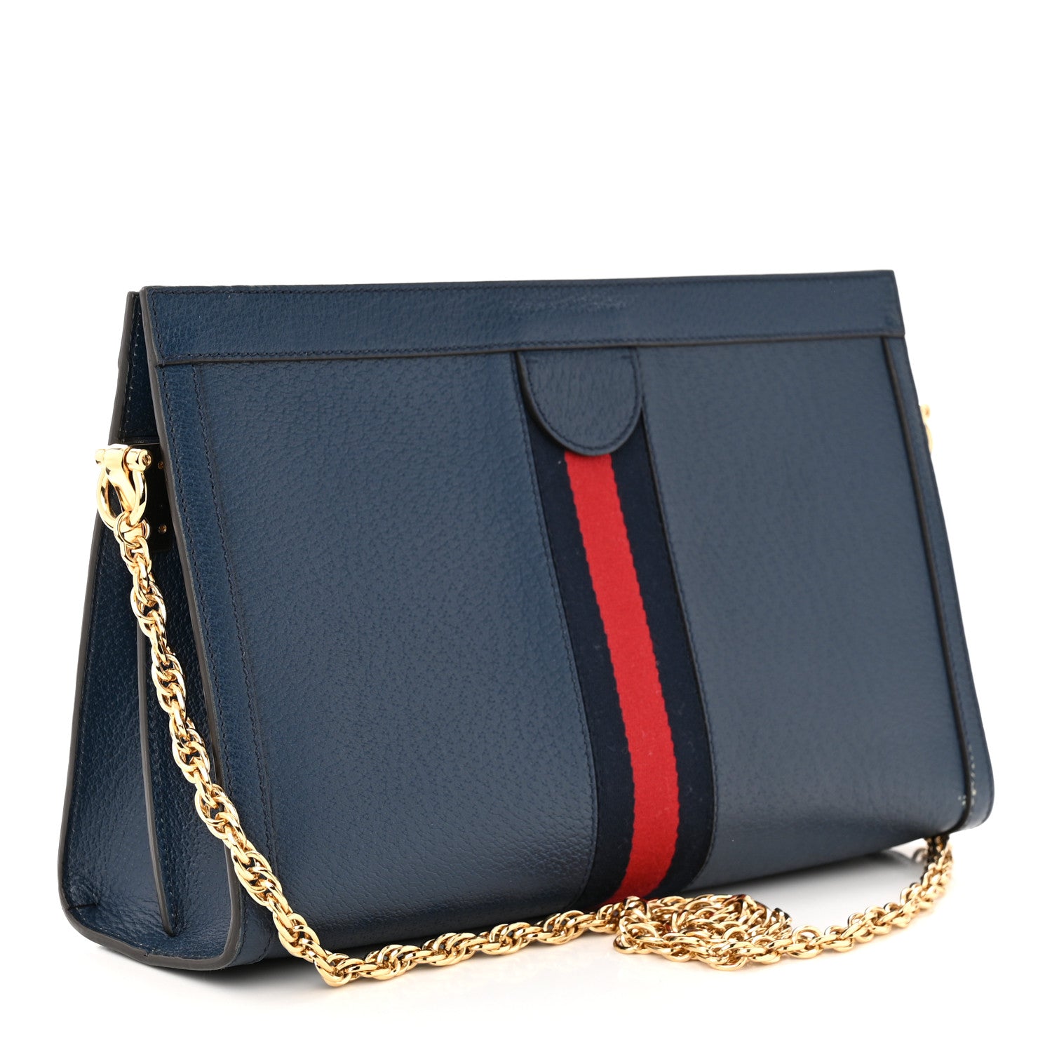Gucci Textured Calfskin Web Medium Ophidia Chain Shoulder Bag Blue Agata 3 of 11