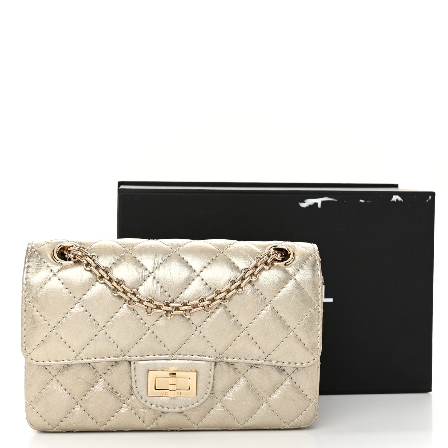 Chanel Metallic Aged Calfskin Quilted 2.55 Reissue Mini Flap Light Gold 11 of 11