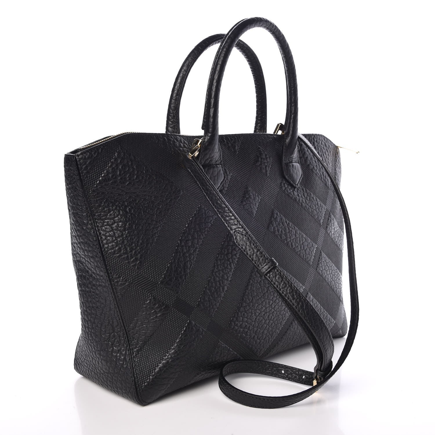 Burberry Heritage Grain Check Embossed Medium Dewsbury Tote Black 3 of 8