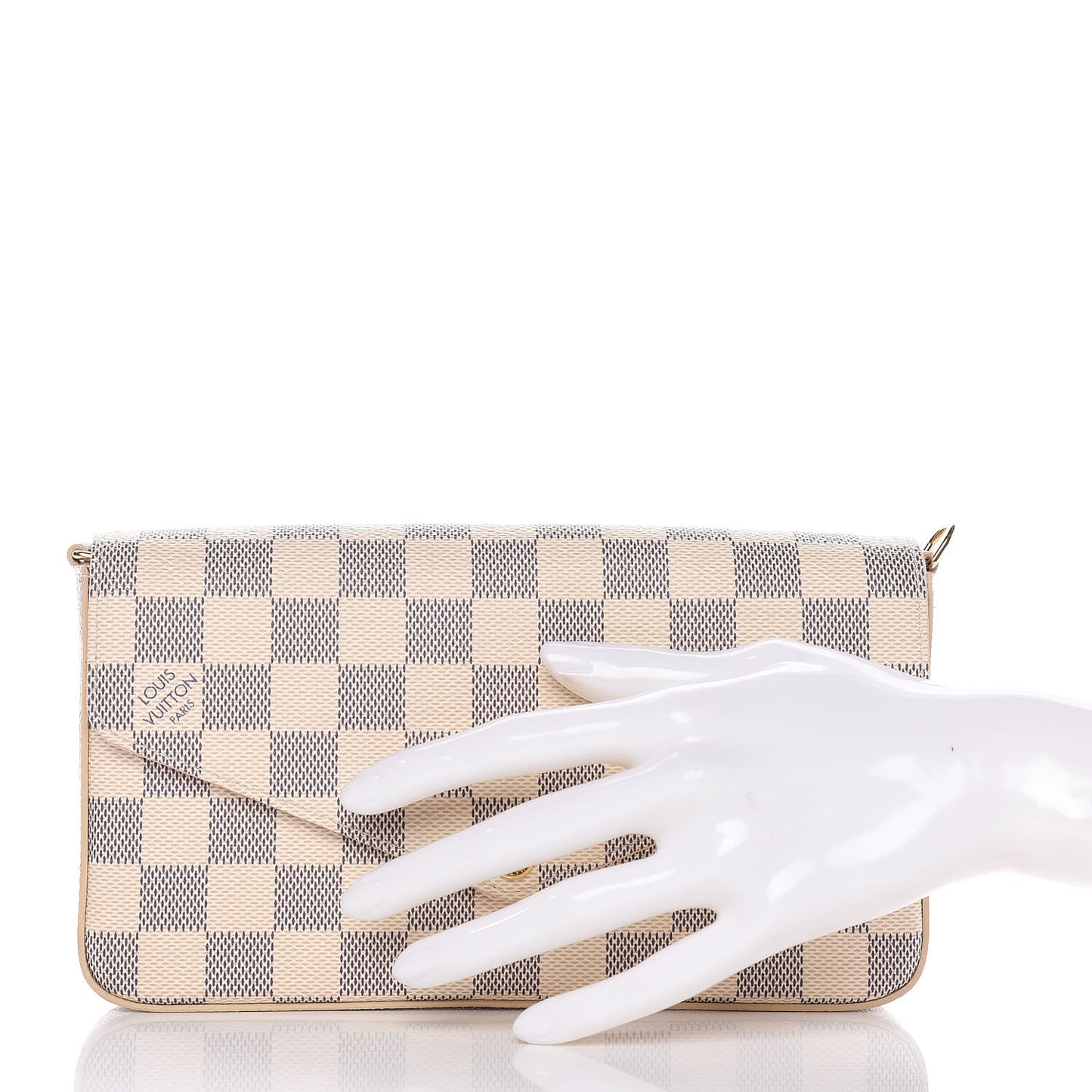 Damier Azur Pochette Felicie Chain Wallet Rose Ballerine