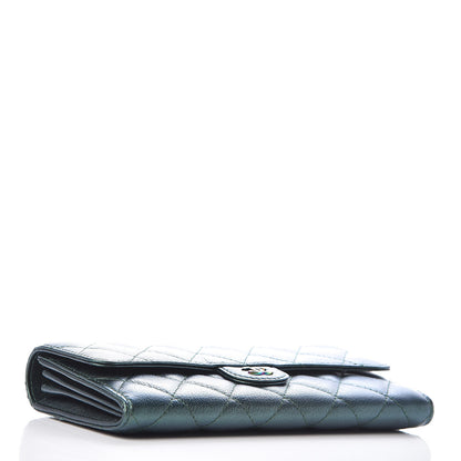 Chanel Iridescent Goatskin Quilted Large Flap Wallet Green 3 of 8