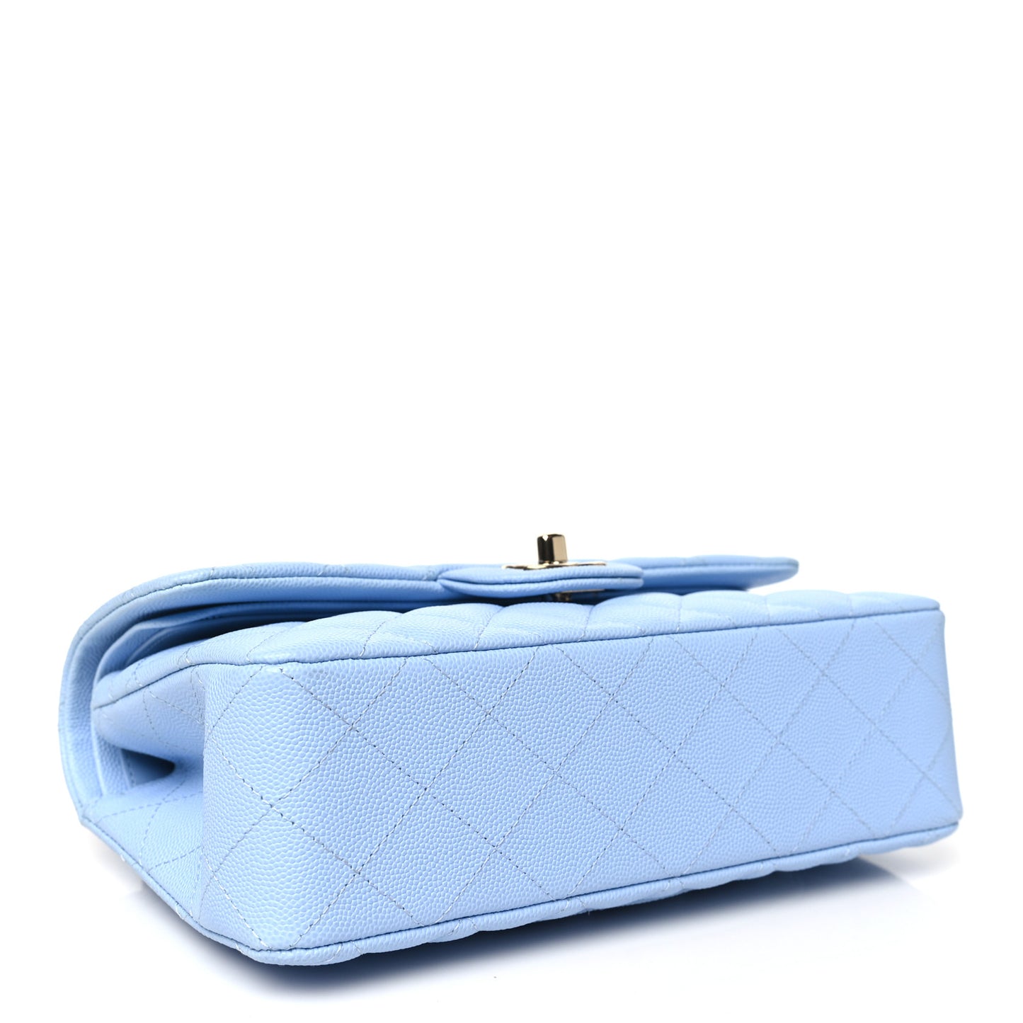 Caviar Quilted Small Double Flap Light Blue