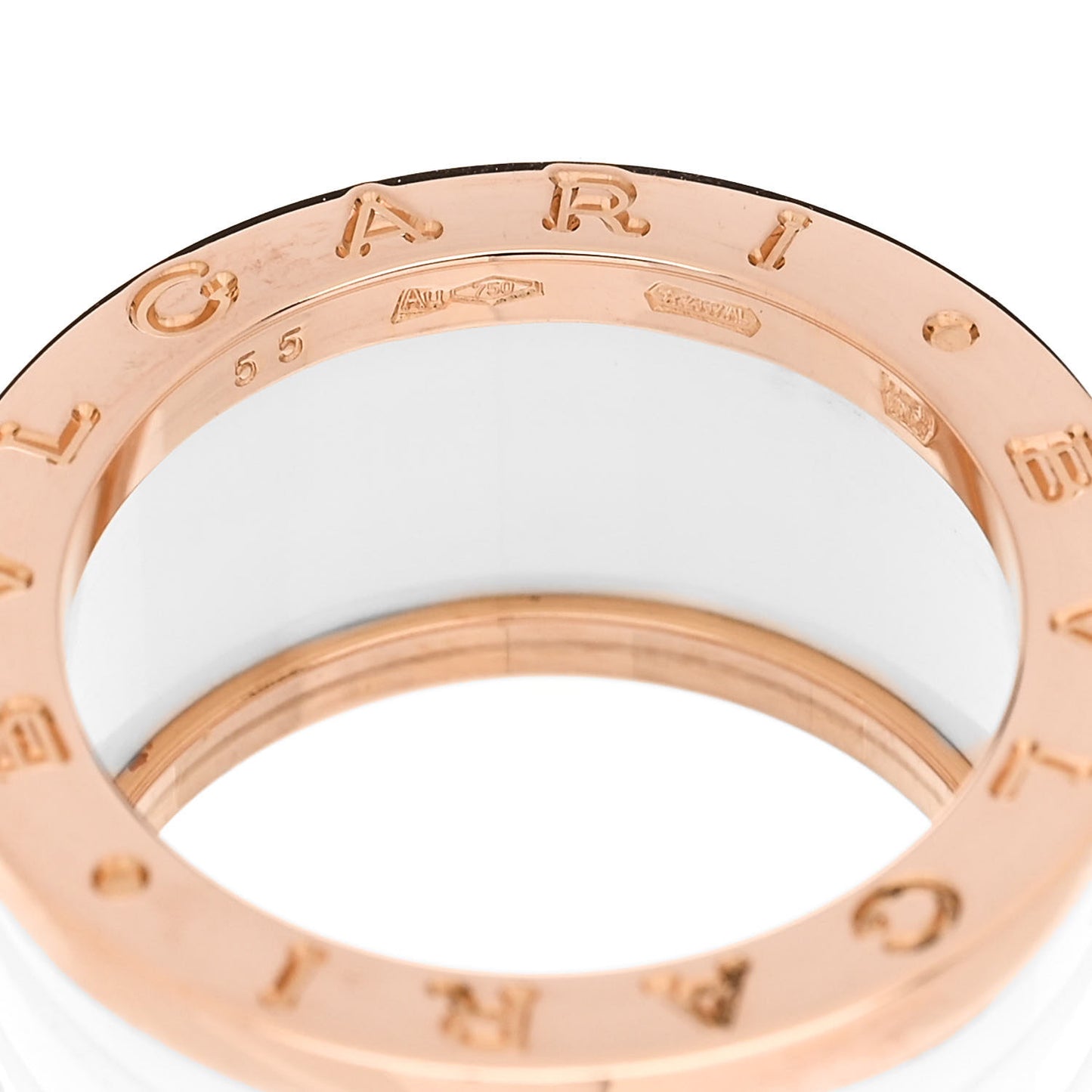 18K Rose Gold White Ceramic B.Zero1 Four-Band Ring 55 7.25
