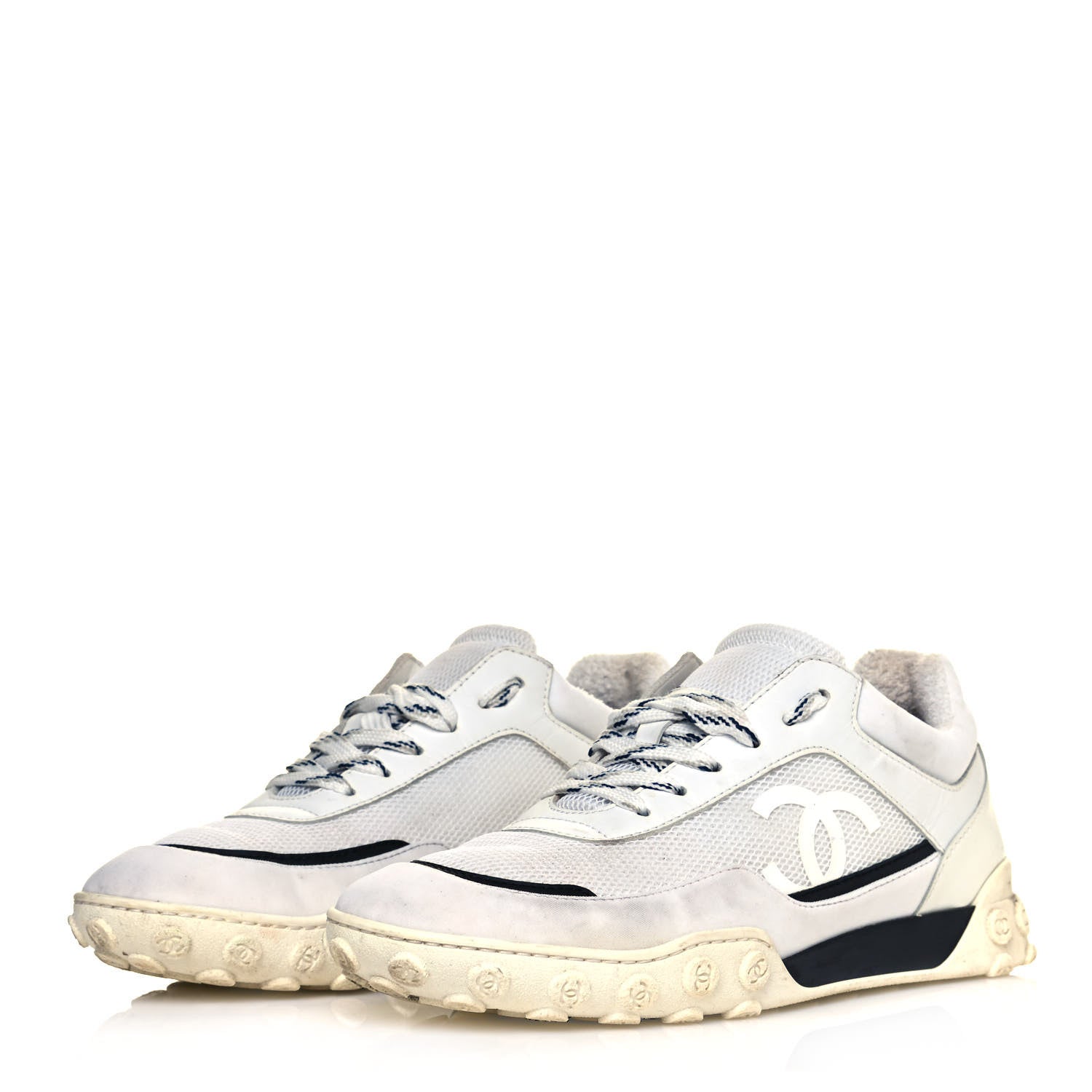Chanel Calfskin Mesh Lycra Womens Logo Sneakers 39 White 3 of 7