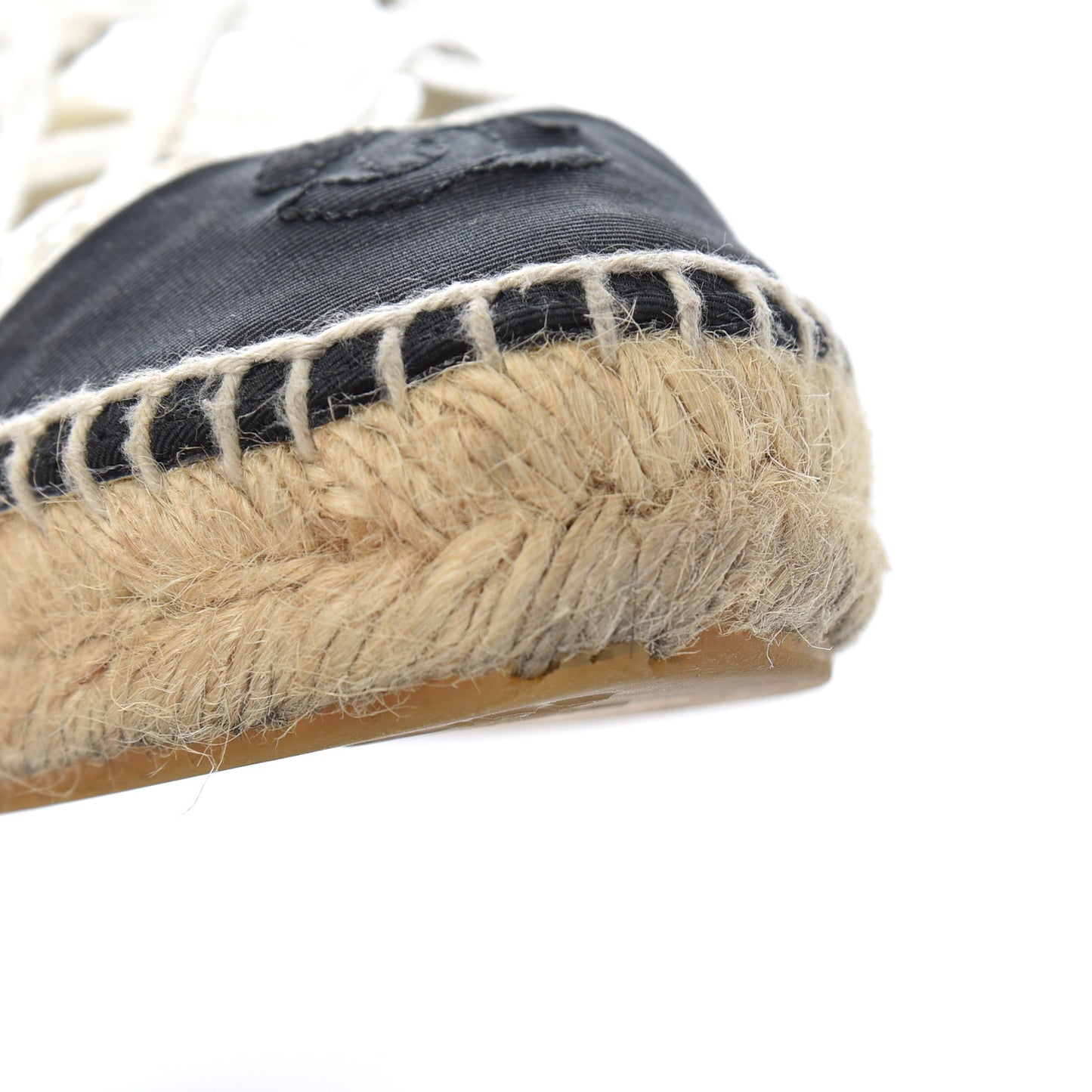 Woven Fabric Grosgrain CC Espadrilles 37 White Black
