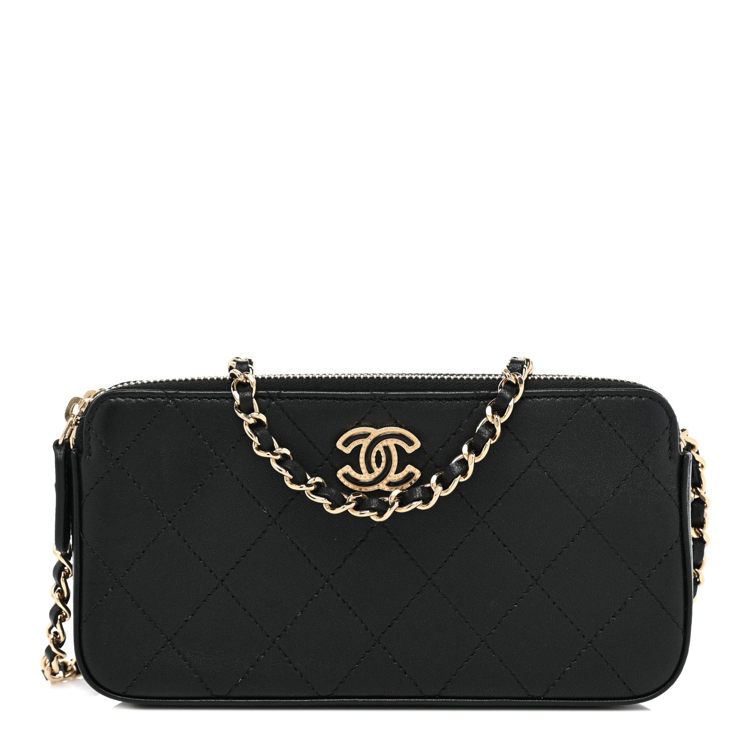 Chanel Goatskin Enamel Quilted Small Clutch With Chain Black 1 of 13