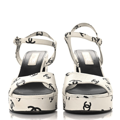 Chanel Printed Lambskin CC Platform Sandals 40.5 White Black 3 of 10