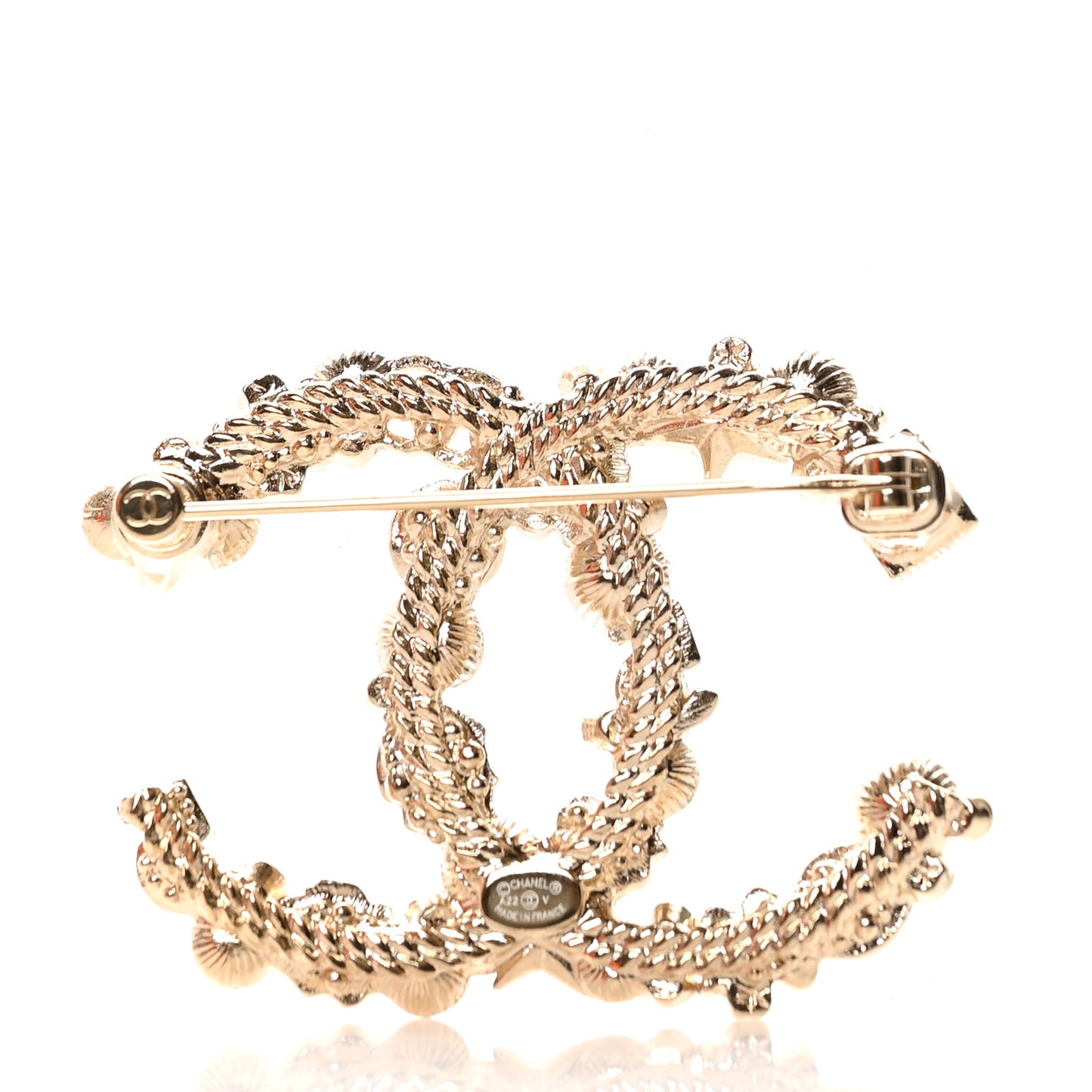 Crystal Pearl CC Charms Brooch Gold