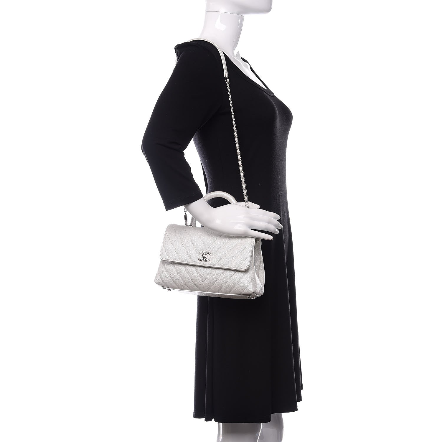 Chanel Iridescent Caviar Chevron Quilted Mini Coco Handle Flap White 2 of 14