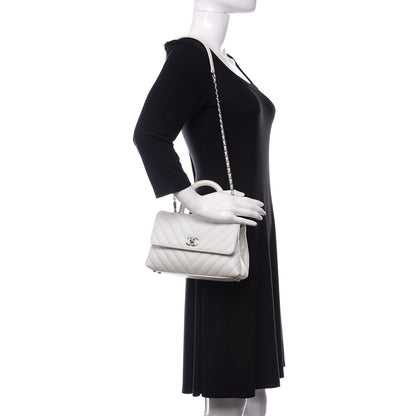 Chanel Iridescent Caviar Chevron Quilted Mini Coco Handle Flap White 2 of 14